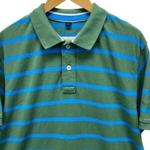 Boden Mens Polo Shirt Large Green Blue Striped Short Sleeve Cotton ML164